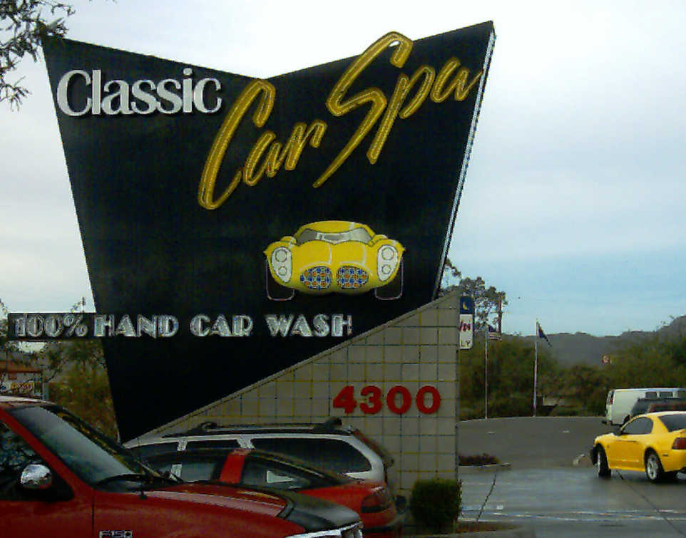 Classic Car Spa Neon Monument Sign Closeup by Addisigns Tucson