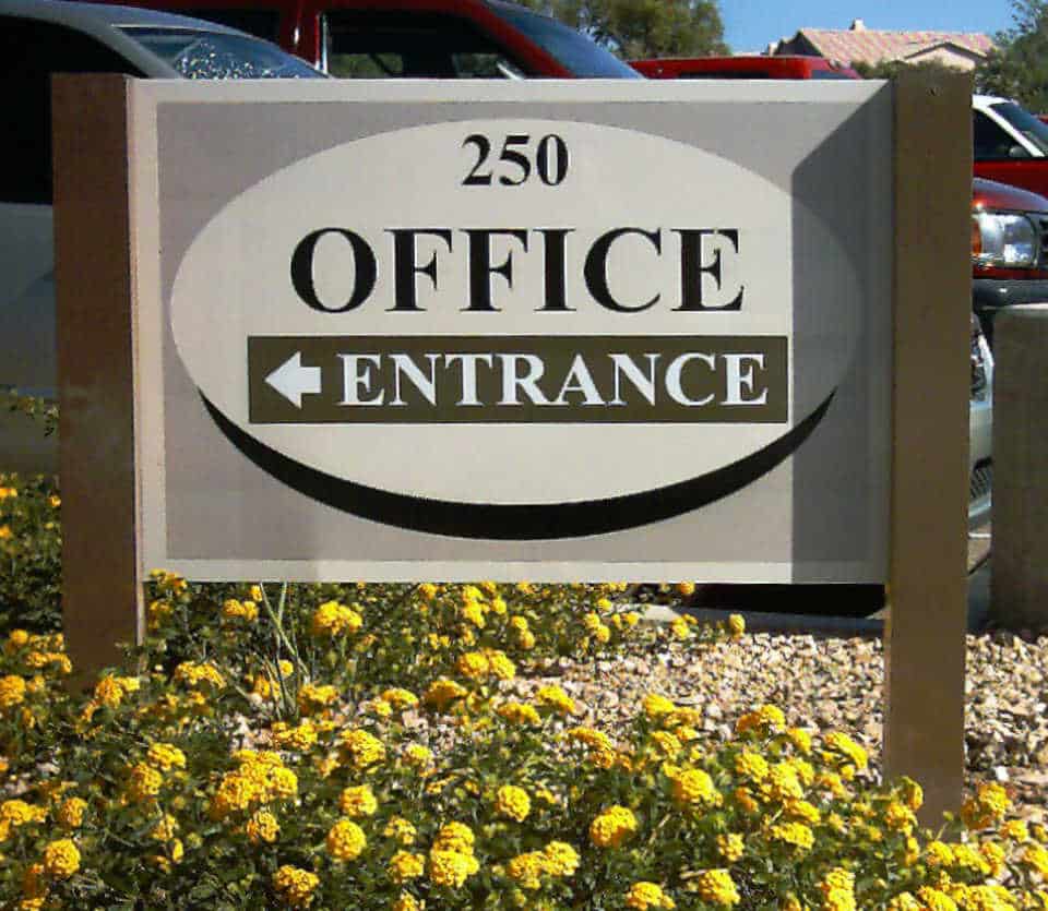 Office Entrance Wayfinding Sign with Flowers by Addisigns Tucson