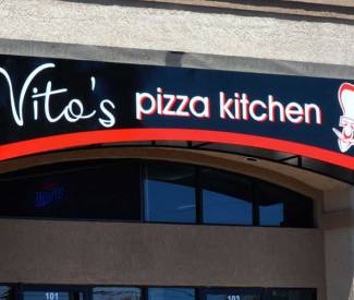 Vitos Pizza Kitchen Black Awning Closeup by Addisigns Tucson
