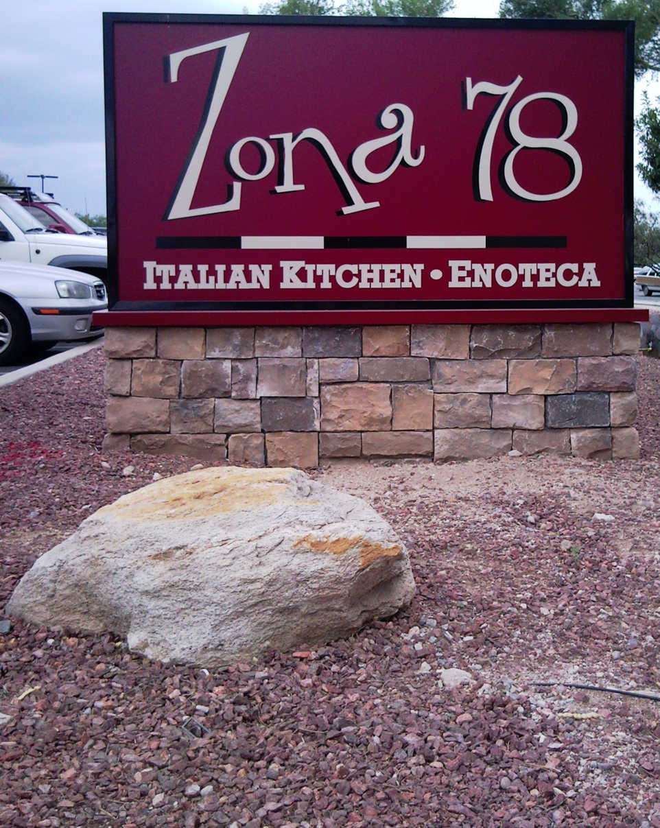 Zona 78 Italian Kitchen Monument Sign Closeup by Addisigns Tucson