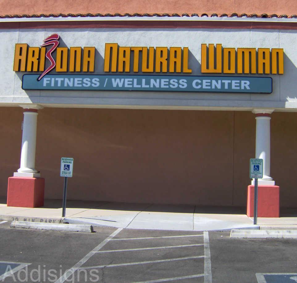Arizona Natural Woman Fitness and wellness center pan channel letter signage on a building